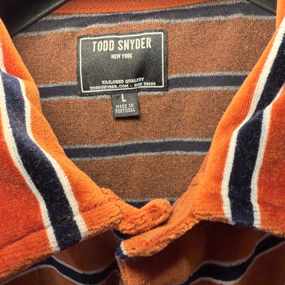 Todd Snyder Velour Polo Shirt – Rust Stripe | Size L - Picture 2 of 4